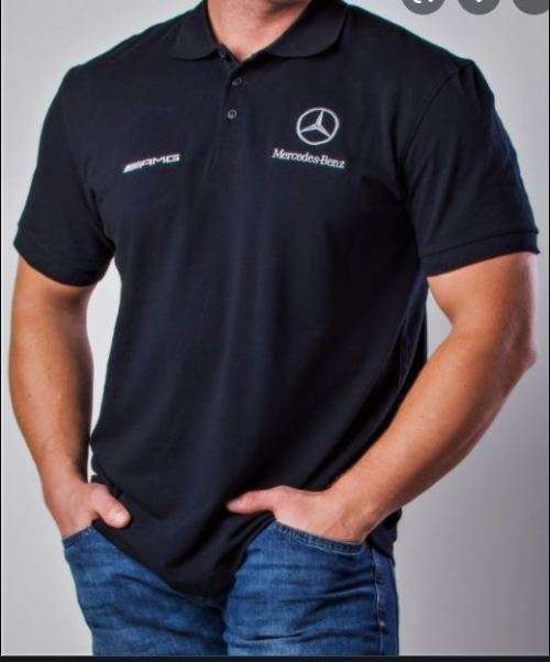 Mercedes Amg Black Golf Shirt With White Embroidery- (Sizes Small - 4XL )