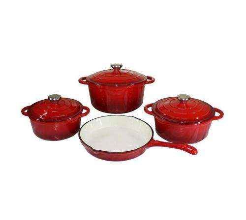 CAST IRON POT SET- 7 Pcs - RED