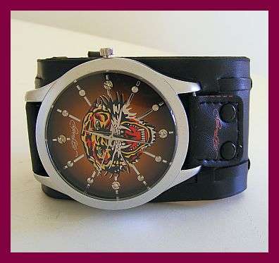 BLACK GENUINE LEATHER TIGER WATCH