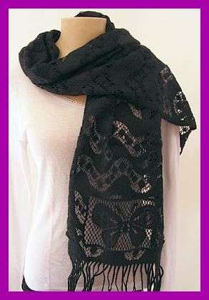 ~R1~ BLACK LACE KNIT SCARF