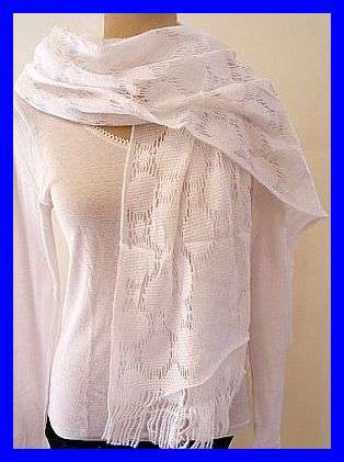 ~R1~ WHITE LACE KNIT SCARF