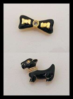 STUNNING BLACK AND GOLD BROOCH PINS