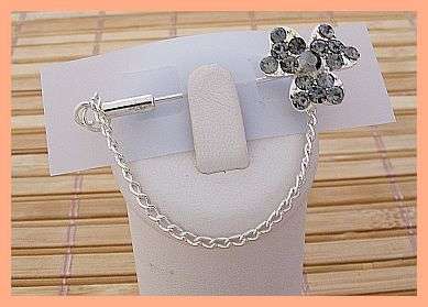 ~R10~ SILVER BROOCH OR HAIRPIN WITH FLOWER CRYSTAL