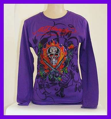 STUNNING PURPLE ED HARDY LADIES T-SHIRT - MEDIUM / LARGE