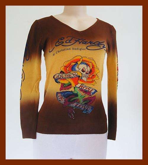 STUNNING BROWN ED HARDY RHINESTONE LIGHTWEIGHT SWEATER