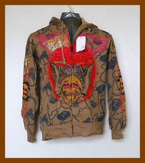 TAN ED HARDY HOODIE - LARGE