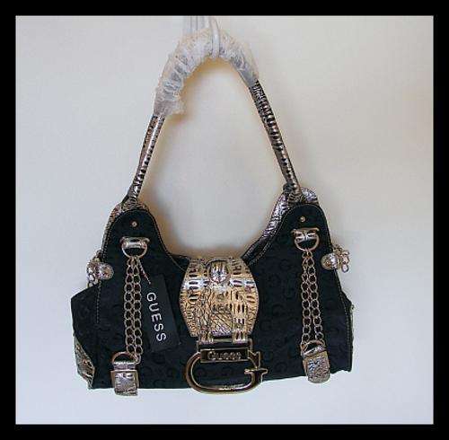 BLACK GUESS HANDBAG WITH CHAIN DETAIL
