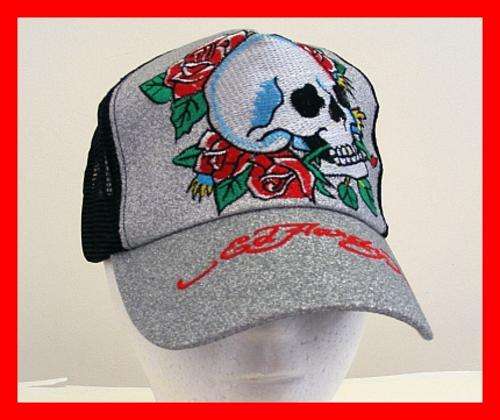 SILVER AND BLACK ED HARDY CAP