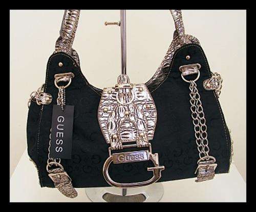 BLACK GUESS HANDBAG WITH CHAIN DETAIL