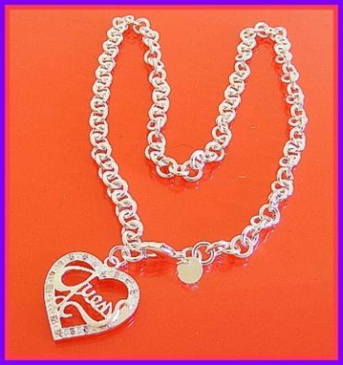 SILVER GUESS DIAMANTE PENDANT AND CHAIN