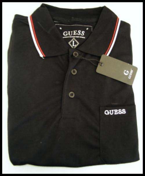 MENS GUESS BLACK POLO SHIRT - SIZE : L