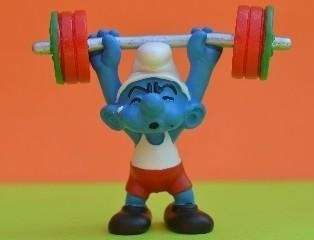 2011 SCHLEICH 20737  - WEIGHTLIFTER SMURF - PEYO - MADE IN GERMANY