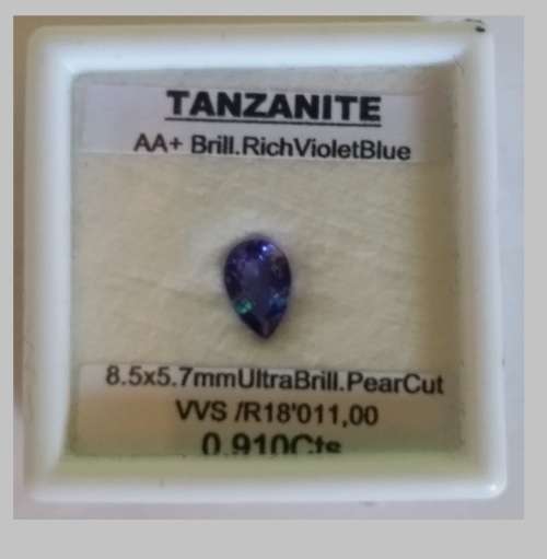 0.910 cts ULTRA BRILLIANT PEAR CUT VIOLET BLUE TANZANITE