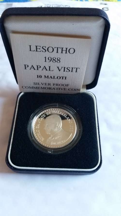 LESOTHO 1988 PAPAL VISIT - 10 MALOTI - SILVER PROOF COMMEMORATIVE COIN