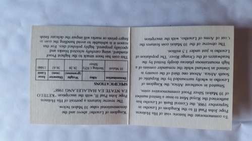 LESOTHO 1988 PAPAL VISIT - 10 MALOTI - SILVER PROOF COMMEMORATIVE COIN