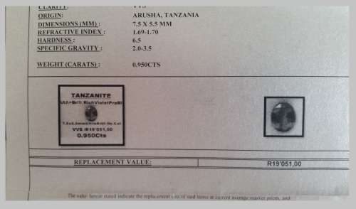 0.950 cts  BRILLIANT OVAL CUT VIOLET PURPLE  BLUE TANZANITE