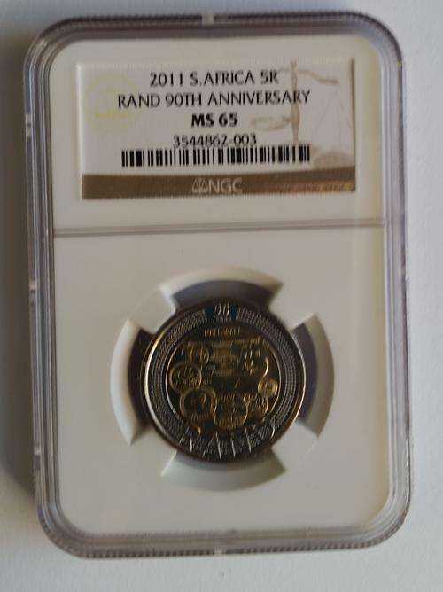 2011 South Africa R5 - RAND 90th Anniversary Coin MS 65