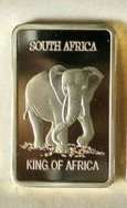 South-Africa Elephant 1oz .999 24k Gold Clad bar.
