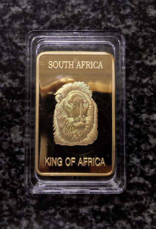 South-Africa Lion 1oz .999 24k Gold Clad bar.