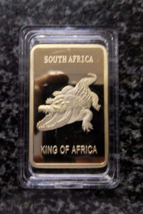 South-Africa Crocodile 1oz .999 24k Gold Clad bar.