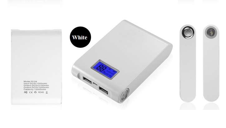 POWER BANK 12000mAH LCD SCREEN DUAL USB WITH NIGHT LIGHT FOR IPHONE 4, IPHONE 5, IPAD, IPOD,SAMSUNG