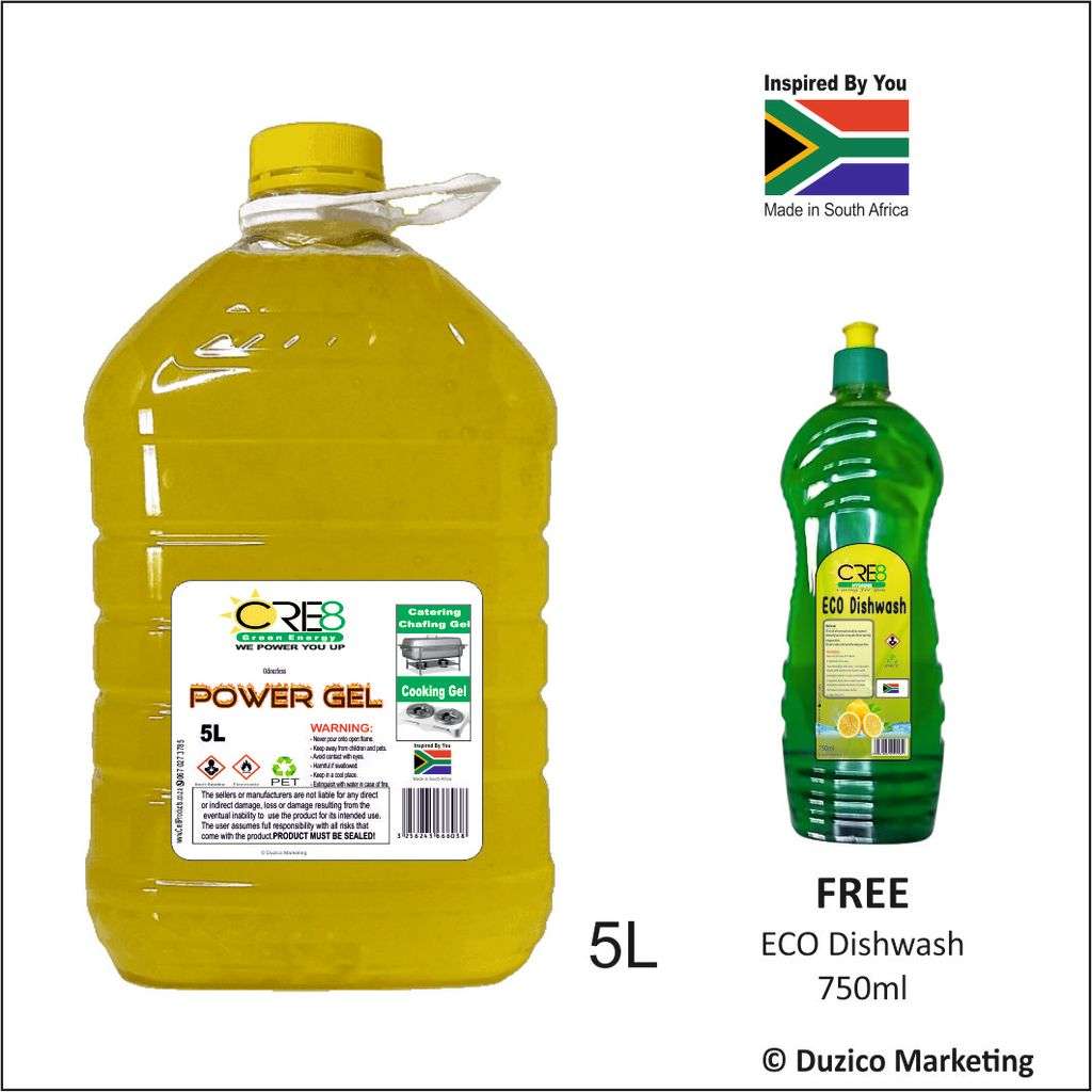 5l Odourless Chafing Gel Fuel + Free 750ml Eco Dishwash