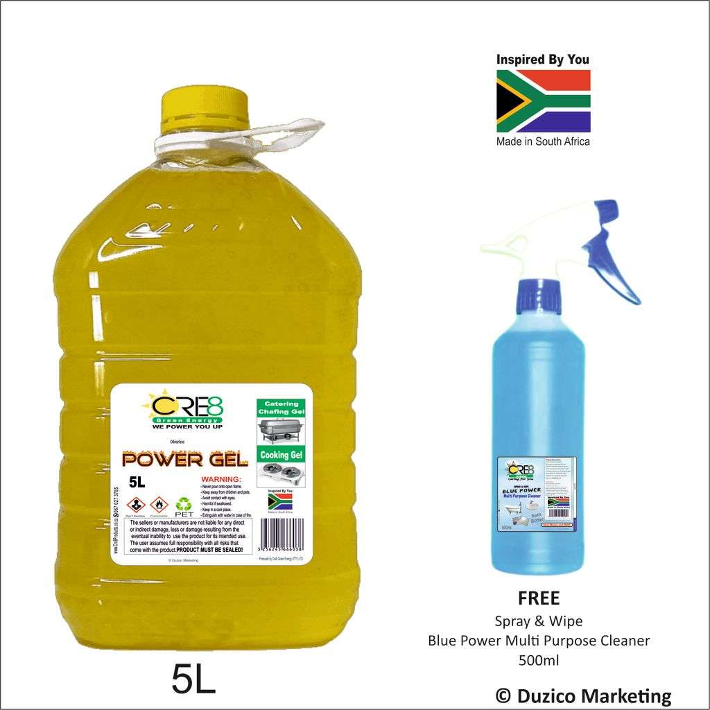 5l Cre8- Odourless Chafing Gel Fuel -  Free 500ml Spray & Wipe - Blue Power Multi Purpose Cleaner