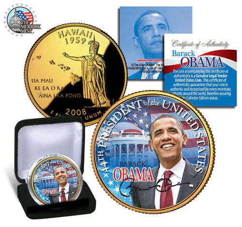 GOLD 24 KARAT BARACK OBAMA HAWAII STATE HOOD QUARTER - LIMITED