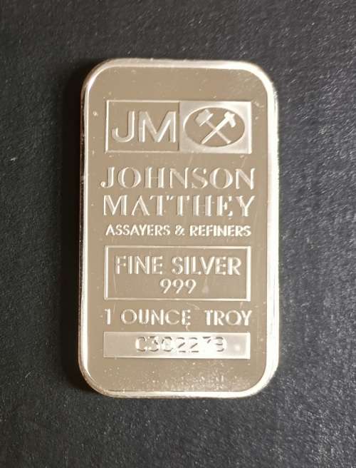 RARE JOHNSON MATTHEY 1OZ PURE SILVER BAR WITH SERIAL NUMBER (CAPSULED)(UNC)