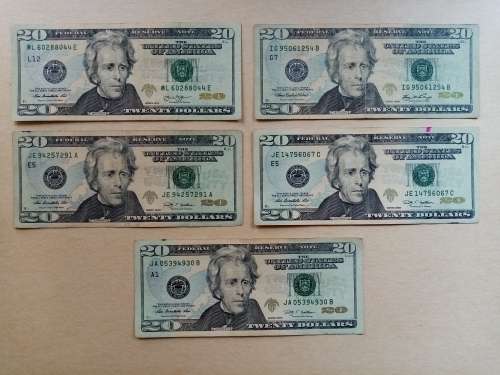 5 X UNITED STATES $20 BANKNOTES(ONE BID FOR ALL 5)