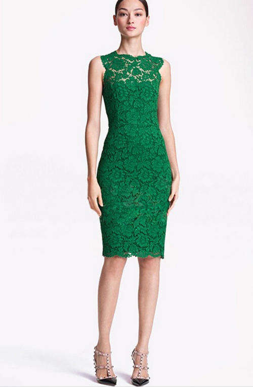 Vintage Women Lace Sleeveless Slim Fitting Floral Evening Tunic Dress