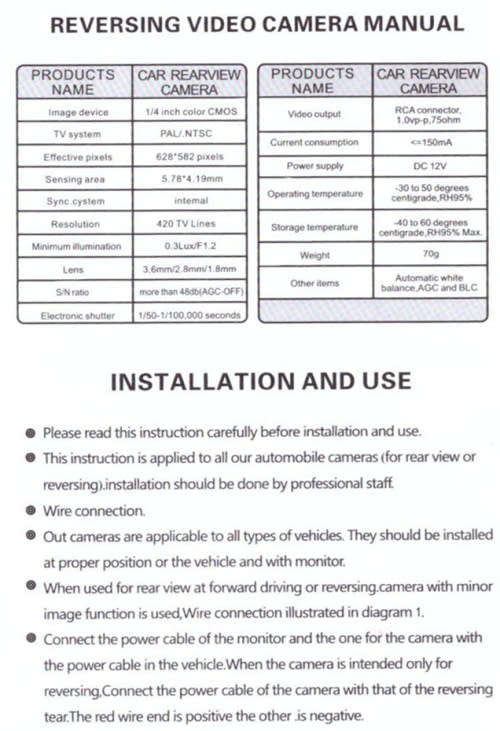 GPS Wired Car Rearview Video Camera