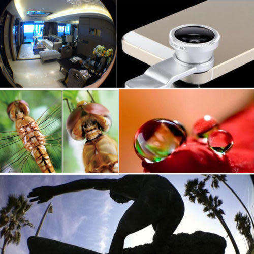 Universal 3in1 Clip On Camera Lens Kit Wide Angle Fish Eye Macro For Smart Phone