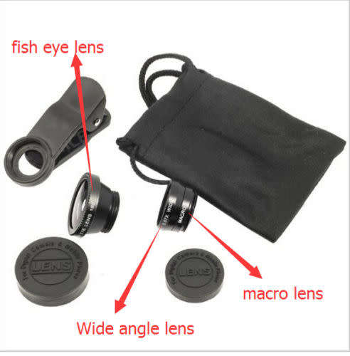 Universal 3in1 Clip On Camera Lens Kit Wide Angle Fish Eye Macro For Smart Phone