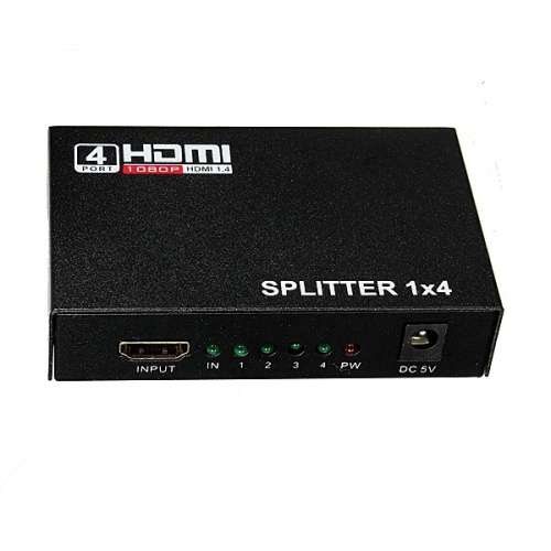 HDMI Splitter 4 In 1 out with Power Adapter- Powered HDMI Splitter for Full HD 1080