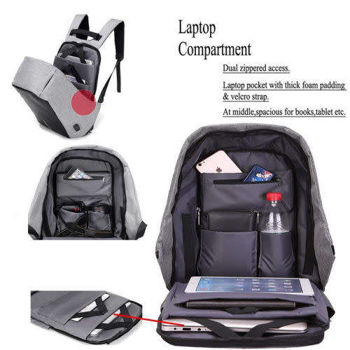 Anti Theft Laptop Notebook Backpack Bag Travel Bag With External USB Charging Port