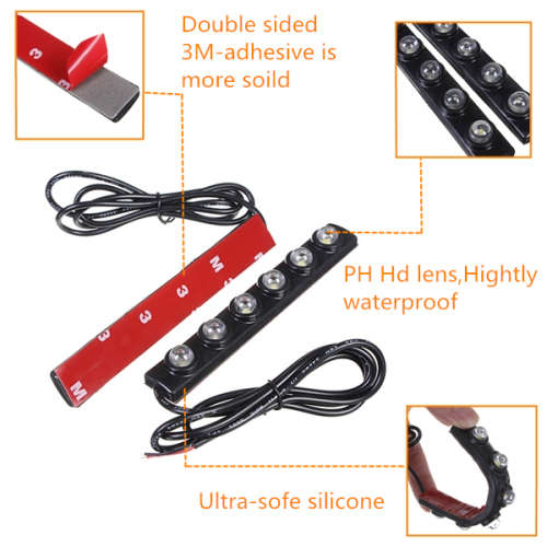 2 x Car Daytime Running Light Fog Driving Lamp 6LED White Waterproof