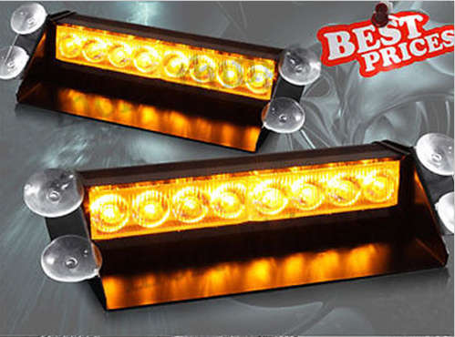 8 LED Strobe White Amber Emergency Vehicle Car Flash Light Warning Dash 3 Modes