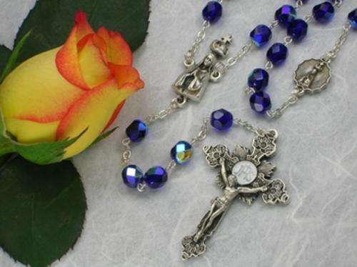 Catholic Our Lady of FATIMA Mary Ghirelli ROSARY Italy Blue Bead NEW