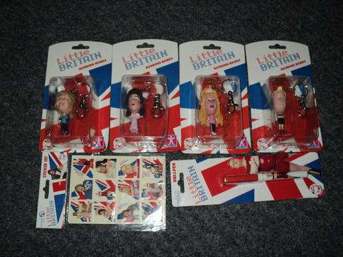 Set of 4 official Little Britain character keyring heads stickers pen NEW