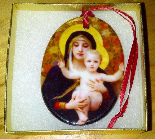Catholic Mary with baby Jesus porcelain Christmas ornament NEW