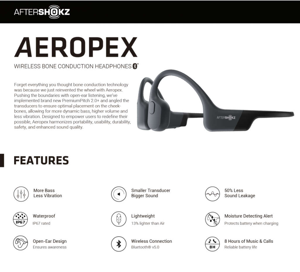 Aftershokz Aeropex -Open-Ear Bluetooth Sport Headphones
