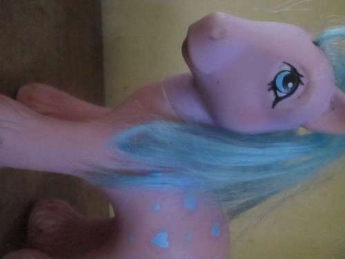 MY LITTLE PONY-  DADDY BRIGHT BOUQUET PINK BODY WITH BLUE HEARTS- 1987