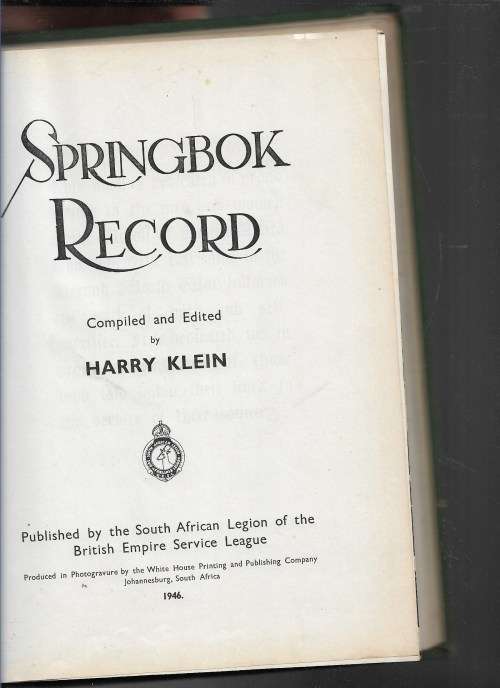 SPRINGBOK RECORD - HARRY KLEIN
