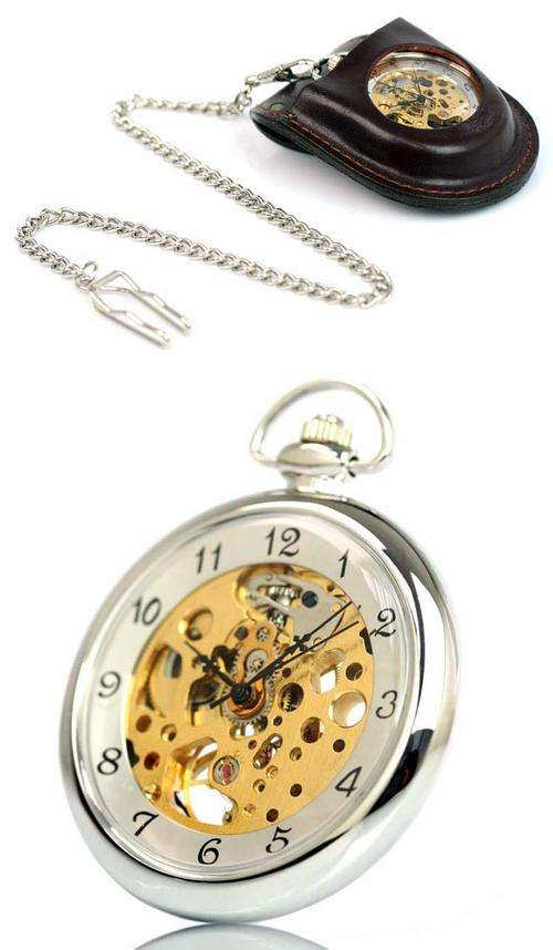 POCKET WATCH WITH LEATHER POUCH