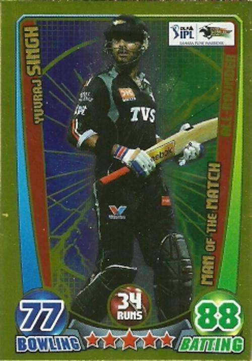YUVRAJ SINGH - CRICKET ATTAX 2012 MAN OF THE MATCH ( FOIL ) CARD