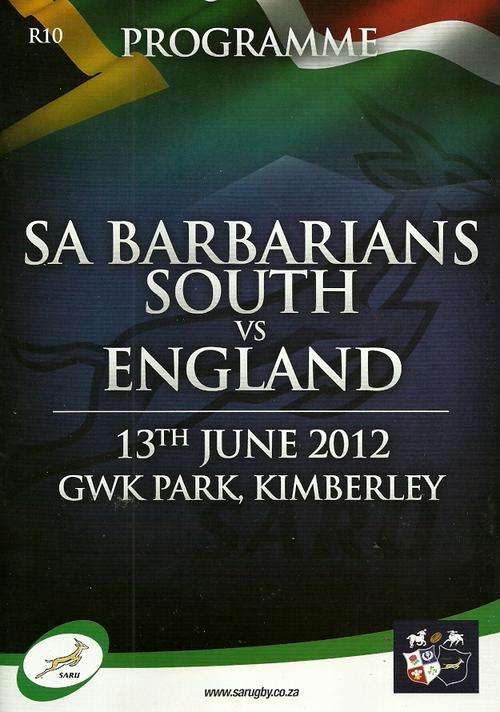 SA Barbarians South v England 2012 Tour Match Programme