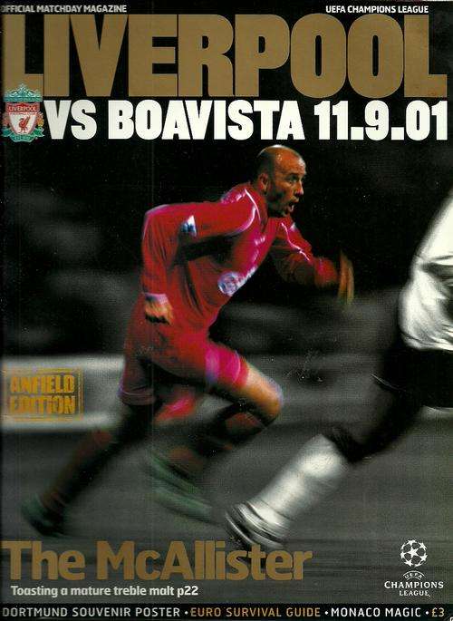 Liverpool v Boavista 2001/02 Champions League Group Stage Match Programme