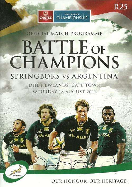 South Africa v Argentina 2012 Rugby Championship Match Programme