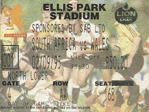 South Africa v Wales 1995 Test Match Ticket
